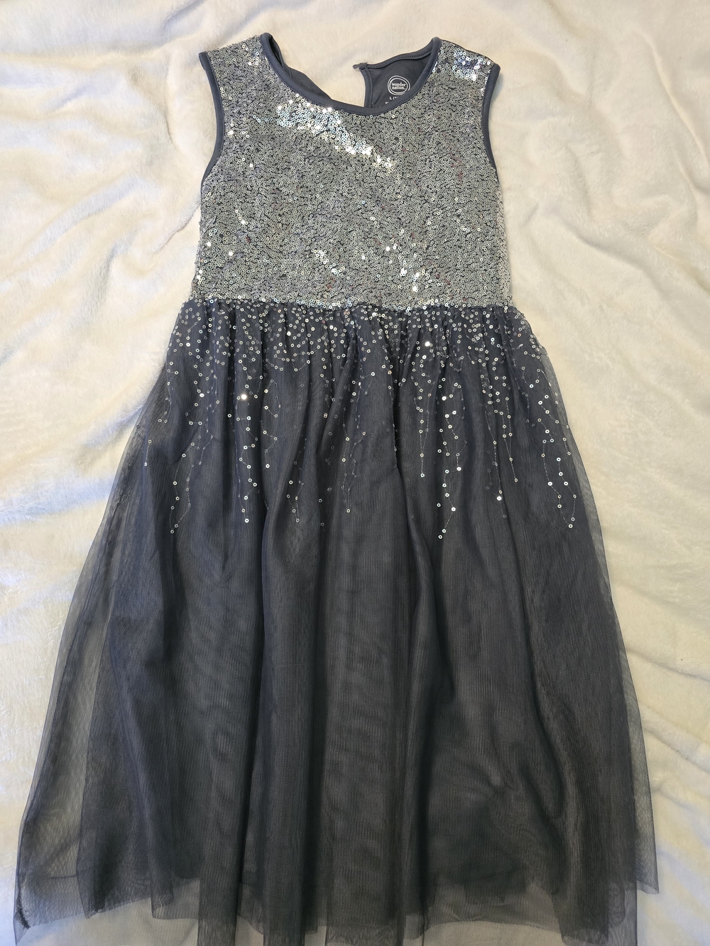 Wonder Nation Sequin Tulle Holiday Party Dress Charcoal Gray Size 10-12